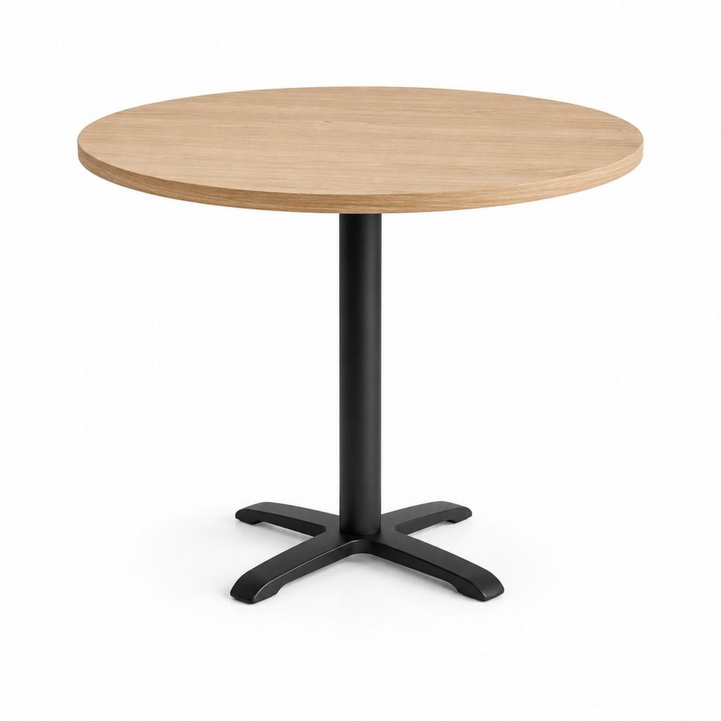 Runder Esstisch aus MDF furniert Eiche mit schwarzem Stahl Basis, Ø 100 × 75 cm