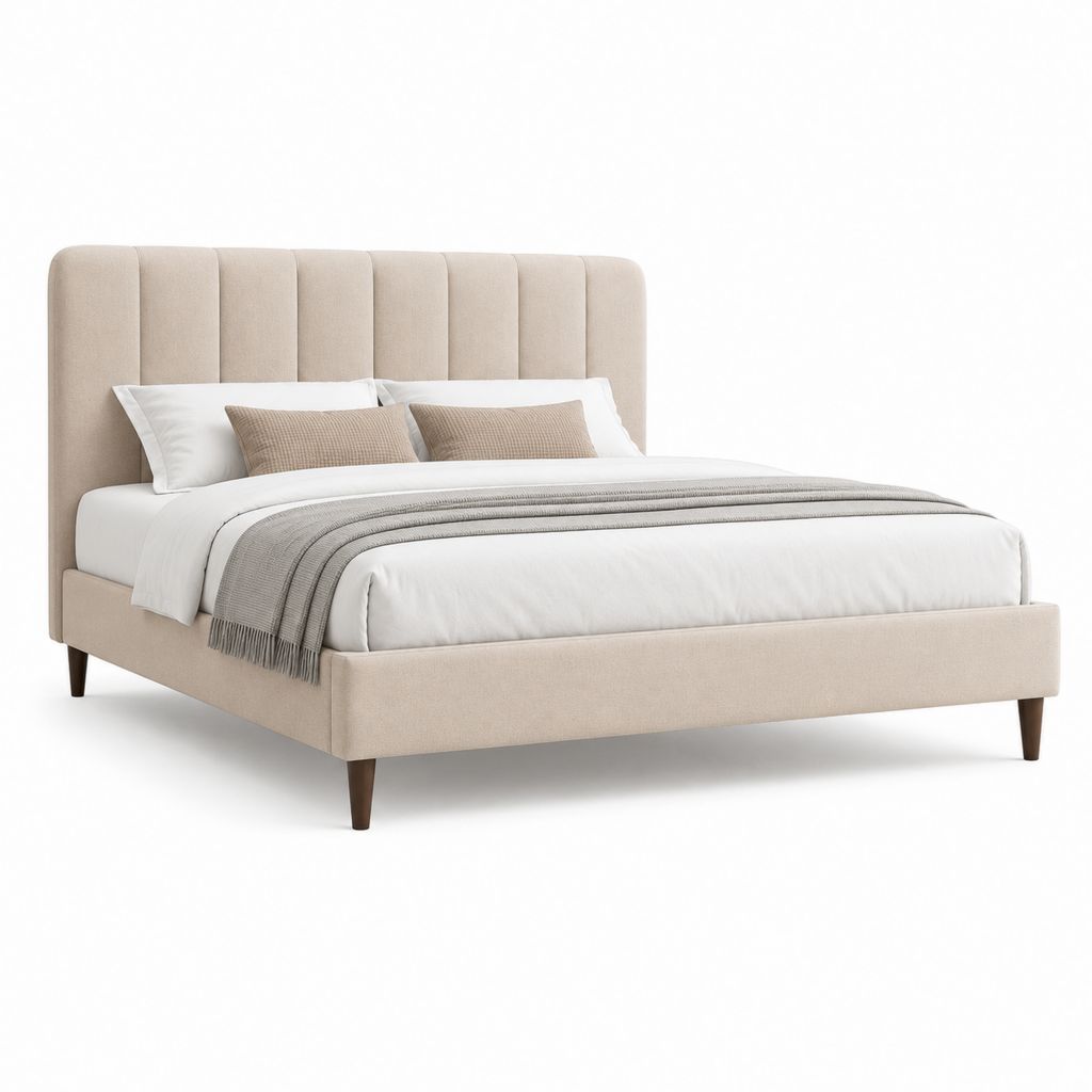 Gepolstertes rechteckiges Doppelbett beige aus Polyester, 176 × 215 × 112 cm, Matratze Fläche 160 × 200 cm