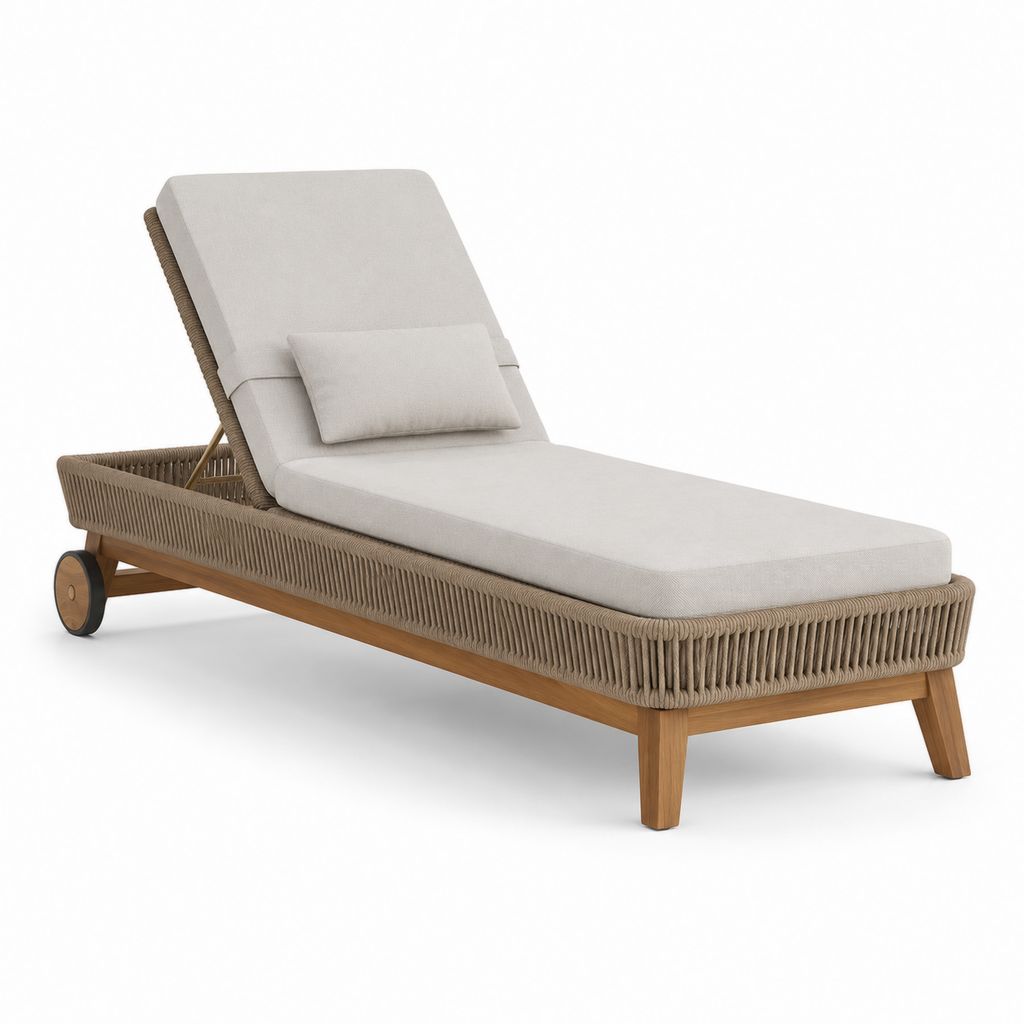 Rechteckiges Bett aus Holz und Seil mit Matte écru, 200 × 75 × 95 cm