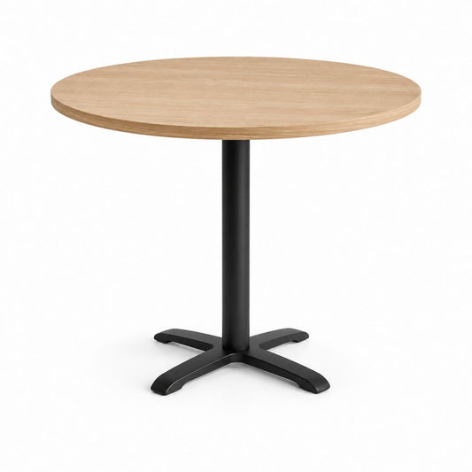Runder Esstisch aus MDF furniert Eiche mit schwarzem Stahl Basis, Ø 100 × 75 cm