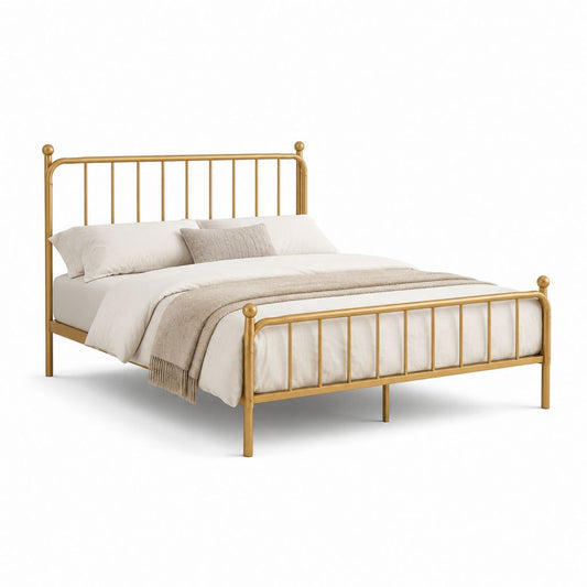 Doppelbett 160 × 200 cm aus gold lackiertem Stahl mit Kopf- und Fußsohle, 208 × 168 × 110 cm