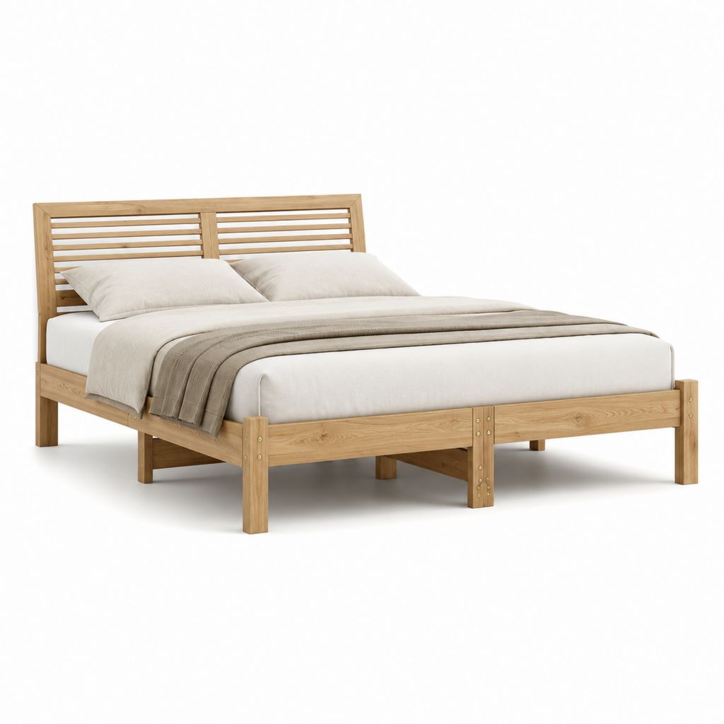 Struktur Doppelbett 180 × 200 cm aus Naturholz mit Lattenkopf, 188 × 212 × 100 cm