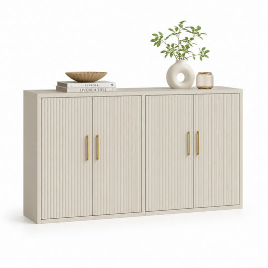 Rechteckiger Holzschmuck und 4 Türen MDF, Beige und Gold, 160 × 40 × 80 cm