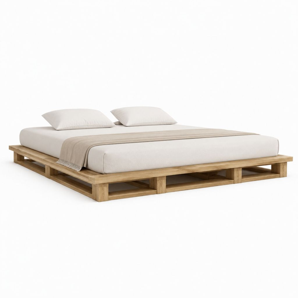 Doppelbett mit Plattform aus hellbrauner Kiefer, 220 × 230 × 25 cm, für Matratze 160 × 200 cm