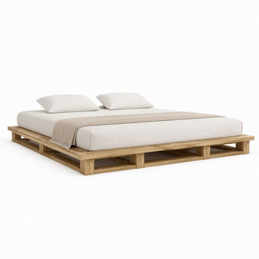 Doppelbett mit Plattform aus hellbrauner Kiefer, 220 × 230 × 25 cm, für Matratze 160 × 200 cm