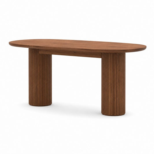 Ovale Esstisch aus MDF furniert braun Nussbaum, 180 × 90 × 76 cm, 6 Plätze
