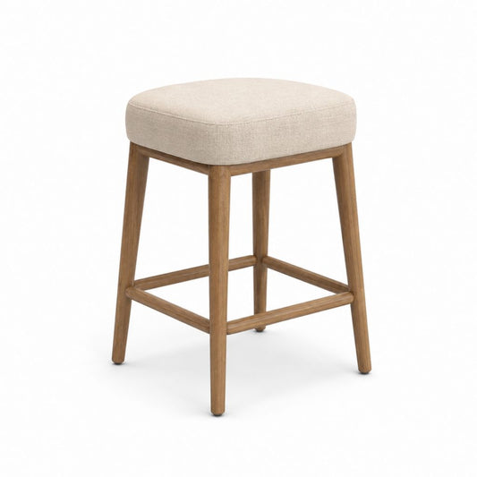 Gepolsterter Tischhocker aus Polyester und Massivholz, beige und braun Nussbaum, 40 × 40 × 65 cm