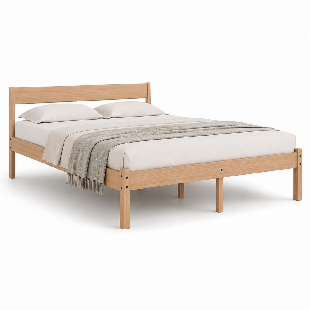 Rechteckiges Doppelbett aus Massivholz, Eiche, Matratze 160 × 200 cm, Abmessungen 166 × 209 × 92 cm