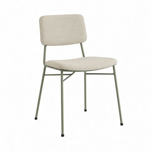 Esszimmerstuhl aus Stoff mit Struktur aus Stahl, beige und olivgrün, 49 × 55 × 81 cm