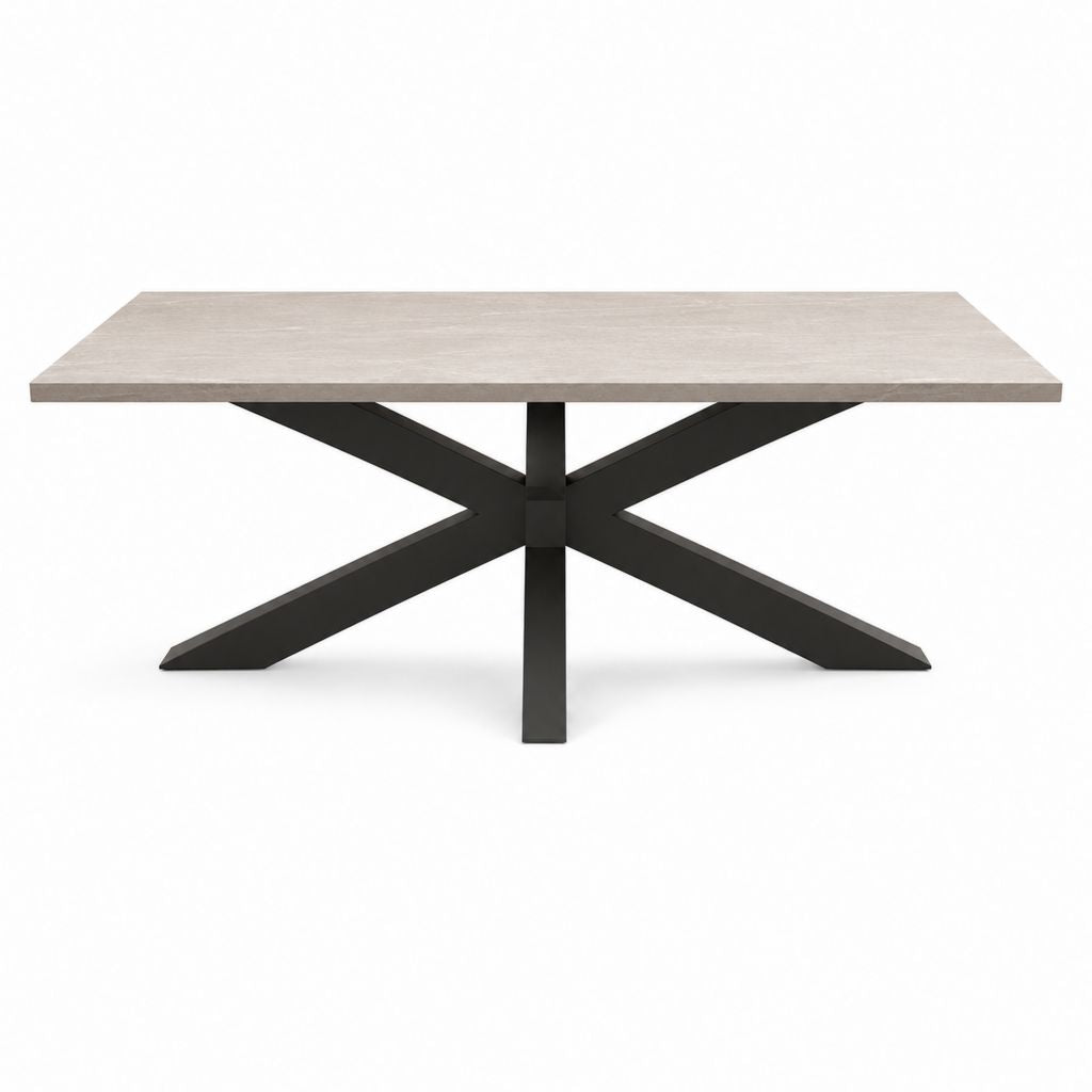 Rechteckiger Esstisch aus Holz und Stahl, grau und schwarz, 180 × 90 × 76 cm